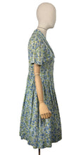 Load image into Gallery viewer, Original Vintage 1950's 1960's Floral Cotton Summer Dress in Blue, Green and White - Bust 36
