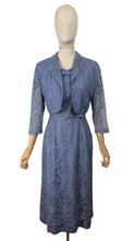 Load image into Gallery viewer, Original 1950's Lavender Blue Lace Dress, Bolero and Jacket Set by Mynette - Bust 38
