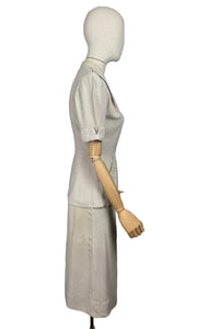 Original 1940's or 1950's Moygashel Linen Summer Suit with Beading and Soutache - Bust 34 35 *