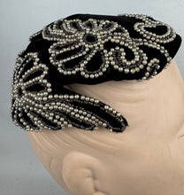 Load image into Gallery viewer, Original 1950's Black Velvet Evening Hat with Intricate Beading Detail
