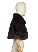 Load image into Gallery viewer, Original 1950&#39;s Faux Fur Dark Brown Evening Cape with Satin Lining and Bow Trim
