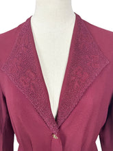 Load image into Gallery viewer, Stunning Original 1940&#39;s Burgundy Two Piece Crepe Suit with Soutache and Trapunto Quilting - Bust 40 42
