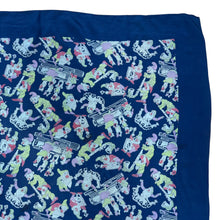 Load image into Gallery viewer, Original 1930’s 1940’s Blue, Pink and Green Pure Silk Scarf Featuring Snow White’s Seven Dwarfs Playing Instruments
