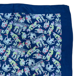 Original 1930’s 1940’s Blue, Pink and Green Pure Silk Scarf Featuring Snow White’s Seven Dwarfs Playing Instruments