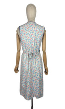 Load image into Gallery viewer, Original 1940's Floral Wraparound Apron in White, Red, Blue and Green - Pretty Pinny - Bust 32 34 36
