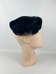 Original 1950's Inky Black Cocktail Hat in Velvet and Feather *