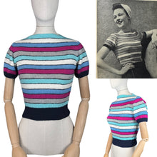 Load image into Gallery viewer, Reproduction 1940&#39;s Hand Knitted Striped Jumper in Pink, Blue and White - Bust 32 34

