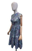 Load image into Gallery viewer, 1950’s Vibrant Paisley Cotton Day Dress in Purple, Blue, Green and Pink - Bust 32 34
