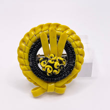 Load image into Gallery viewer, Original 1940&#39;s Black and Yellow Wartime Make Do and Mend Wire Brooch with Bow and Flower Spray Middle

