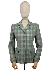 Original 1940's CC41 Blue, Grey and White Wool Check Single Breasted Jacket - Bust 34 35