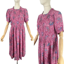 Load image into Gallery viewer, Original Late 1930's or Early 1940's Pretty Pink Cold Rayon Floral Day Dress - Bust 34 36 *
