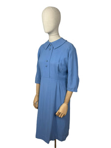 Original Late 1940's Cornflower Blue Lightweight Wool Day Dress - Bust 34 35