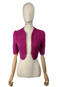 1940's Reproduction Hand Knitted Bolero in Boysenberry Pink Acrylic - Bust 32 34 36 *
