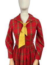 Load image into Gallery viewer, Original 1950&#39;s Candy Jones of California Red, Brown and Mustard Cotton Day Dress - Bust 34 35 *
