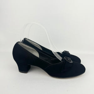 Original 1950's Black Suede Red Cross Court Shoes - Deadstock - Narrow UK 4 *