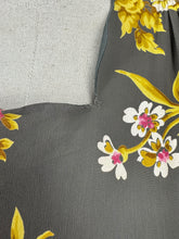 Load image into Gallery viewer, Original 1940's Dark Grey Floral Print Pink and Mustard Crepe Day Dress with Peplum - Bust 34 35 *
