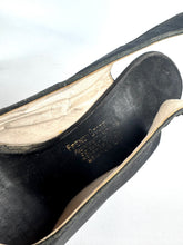 Load image into Gallery viewer, Original 1940's Inky Black Crepe Platform Evening Shoes with Paste Detail in Red, Blue, Yellow and Green - UK 4 *
