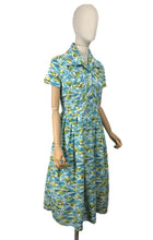 Load image into Gallery viewer, Original 1950's Roy Freres Green, Blue, White and Black Abstract Print Day Dress - Bust 36 38
