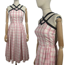 Load image into Gallery viewer, Original 1950&#39;s White and Pink Check Barbie Day Dress with Black Trim - Bust 32 *
