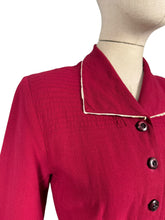 Load image into Gallery viewer, Original 1940’s Rich Red Wool Belted Day Dress with White Trim - Bust 34 36
