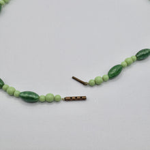 Load image into Gallery viewer, Original Art Deco 1930&#39;s Two Tone Green Satin Glass Graduated Bead Necklace
