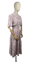 Load image into Gallery viewer, Original Late 1940&#39;s or Early 1950&#39;s Classic Floral Cotton Day Dress in Pink, White, Grey and Blue Floral - Bust 38
