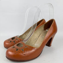 Load image into Gallery viewer, Original 1940’s or 1950’s Tan Leather Court Shoes with Openwork Detail - UK 4 or 4.5
