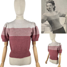 Load image into Gallery viewer, Reproduction 1940&#39;s Striped Jumper in Strawberry Pink and White Fog with Full Puff Sleeves - Bust 38 40 *
