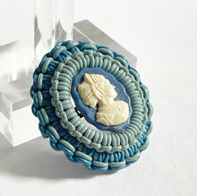 Load image into Gallery viewer, Original 1940&#39;s Make Do and Mend &quot;Telephone Wire&quot; Cameo Brooch in Blue and White
