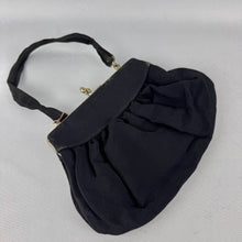 Load image into Gallery viewer, Original 1940&#39;s or 1950&#39;s Black Crepe Evening Bag with Rose Embroidery
