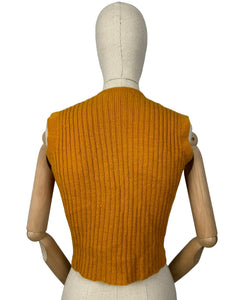 Original 1940's Pure Wool Cable Knit Waistcoat in Mustard - Bust 34 36