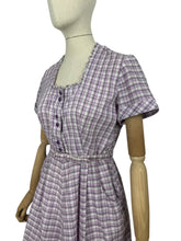 Load image into Gallery viewer, Original 1950&#39;s Lilac, Black, White and Grey Belted Check Dress by Roxanne Adams - Bust 38
