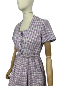 Original 1950's Lilac, Black, White and Grey Belted Check Dress by Roxanne Adams - Bust 38