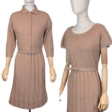 Load image into Gallery viewer, Original 1950's Mink Brown Barbara Carol New York Three Piece Dress, Cardigan and Belt Knit Set - Bust 36 38 *
