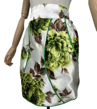 Load image into Gallery viewer, Original 1950&#39;s Pretty Ivory Satin Pinny with Pockets and Floral Design in Brown and Green - Waist 30 *
