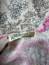 Load image into Gallery viewer, Original Late 1940&#39;s Ritchwear Floral Cotton Stripe Day Dress in White, Black, Pink, Yellow and Blue - Bust 37

