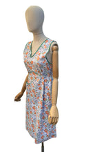 Load image into Gallery viewer, Original 1940's Blue, Orange and Green Floral Print Cotton Apron - Chore Dress - Would Make A Great Summer Dress - Bust 34 36
