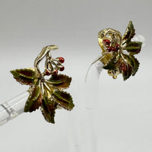 Load image into Gallery viewer, Original 1950&#39;s Mid Century Red and Green Enamel Earrings of Sprays of Holly
