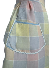 Load image into Gallery viewer, Original 1940's 1950's Check Apron in Pastel Shades - Embroidered and with Ric-rac Trim
