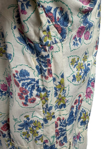 Original 1940's 1950's Cotton Belted Day Dress with Floral Print in Blue, Pink, Green and Yellow - Bust 38