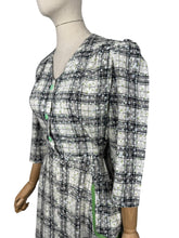 Load image into Gallery viewer, Reproduction Volup 1940's Cotton Day Dress in Black and White Check with Green Buttons and trim - Bust 40 42
