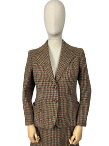 Original 1930's Single Breasted Walking Suit in Brown, Red, Green, Blue and Mustard Tweed - Bust 38