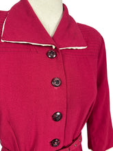 Load image into Gallery viewer, Original 1940’s Rich Red Wool Belted Day Dress with White Trim - Bust 34 36
