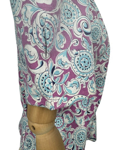 1940's Reproduction Blouse in Mauve, Blue and White Floral Made from a Feed Sack - Bust 35 37
