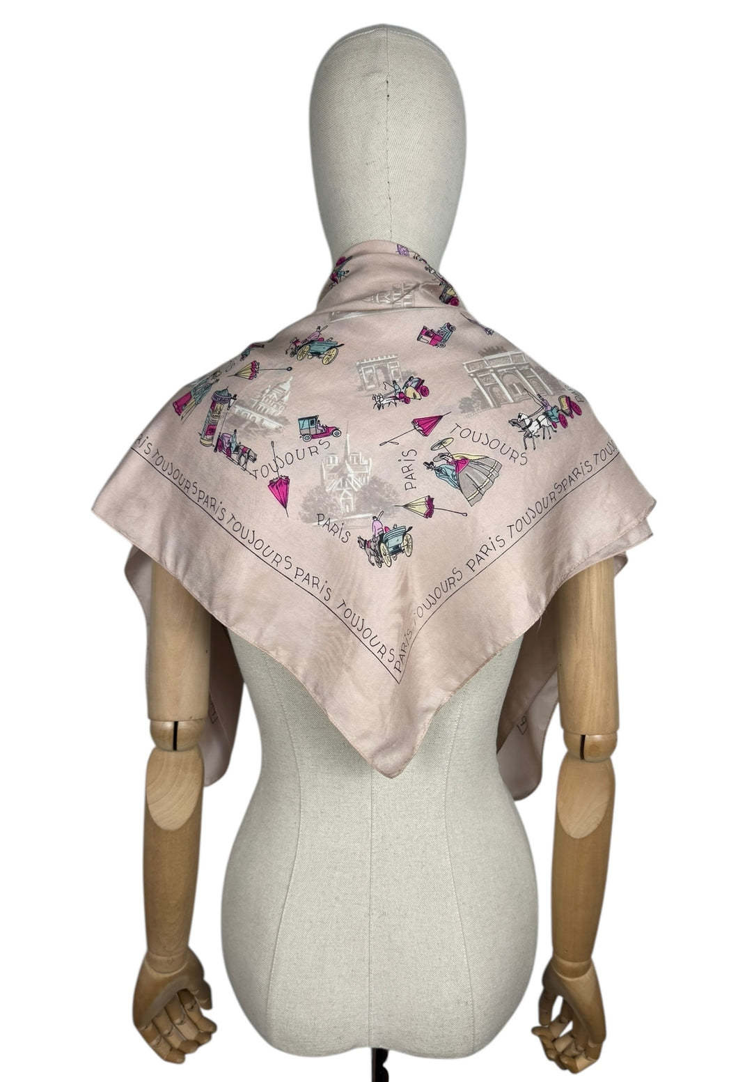 Original 1950's Fine Silk French Tourist Scarf from Paris - Beautifully Intricate Scenes - Great Headscarf