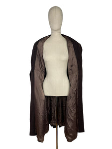 Original 1940's Dark Brown Lightweight Wool Coat with Patch Pockets and Three Button Closure