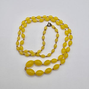 Original Art Deco 1930's Yellow Uranium Satin Glass Graduated Bead Necklace