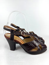 Load image into Gallery viewer, Original 1940&#39;s CC41 Dark Brown Leather Peep-toe Platform Sandals by Sandella - UK 3
