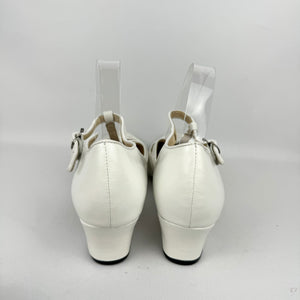 Re-Mix Starlet 1920's 1930's T-Strap Sandals in Ivory Leather - UK Size 9