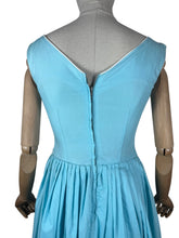 Load image into Gallery viewer, Original 1950's Turquoise Blue Cotton Dress with White Soutache by Carnegie - Bust 32 33 *
